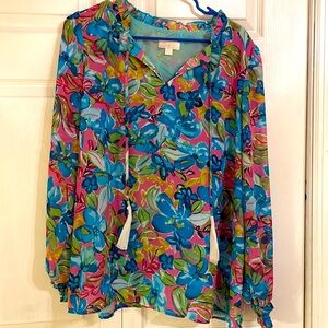 Floral blouse by Belle Kim Gravel - size Large - NWOT